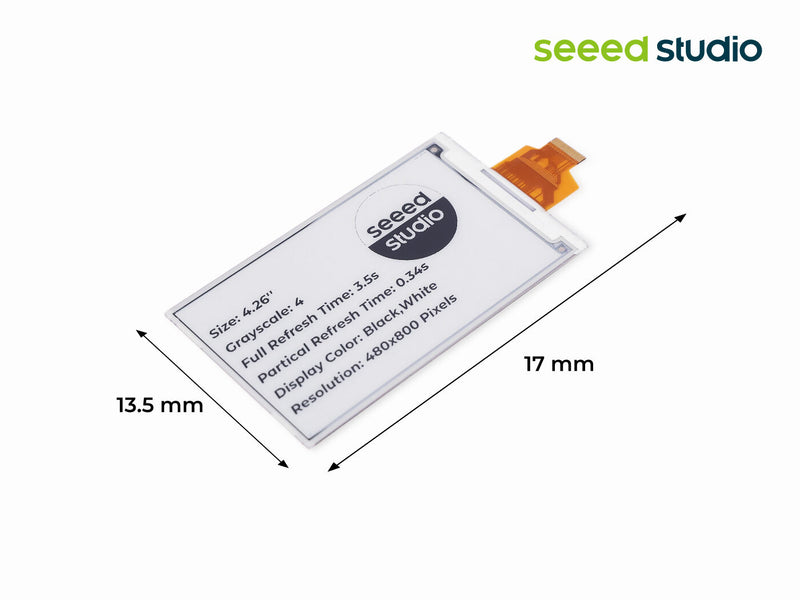 4.26\" Monochrome ePaper Display with 800x480 Pixels, SPI interface, Support XIAO/Arduino/STM32
