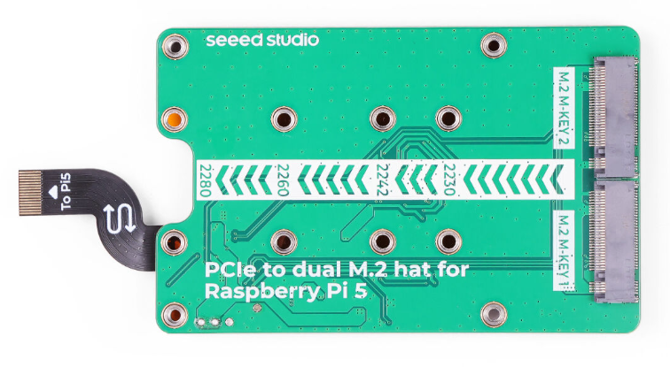 PCIe2.0 to dual M.2 hat for Raspberry Pi 5, Support NVMe SSD, Support Hailo8/8L