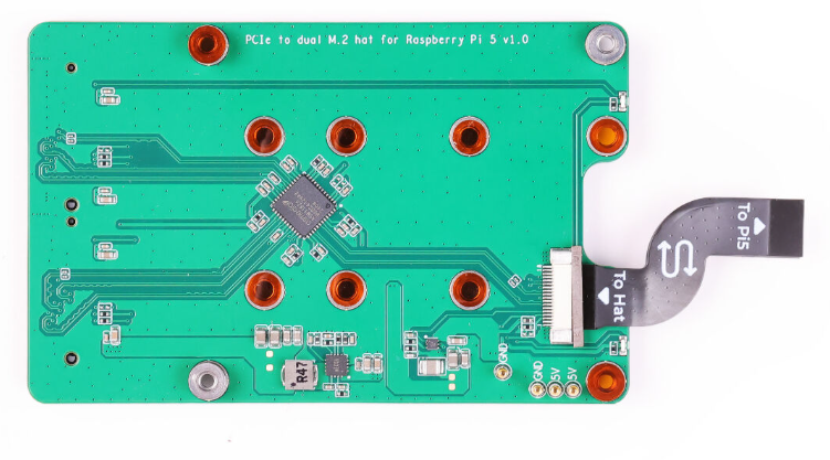 PCIe2.0 to dual M.2 hat for Raspberry Pi 5, Support NVMe SSD, Support Hailo8/8L