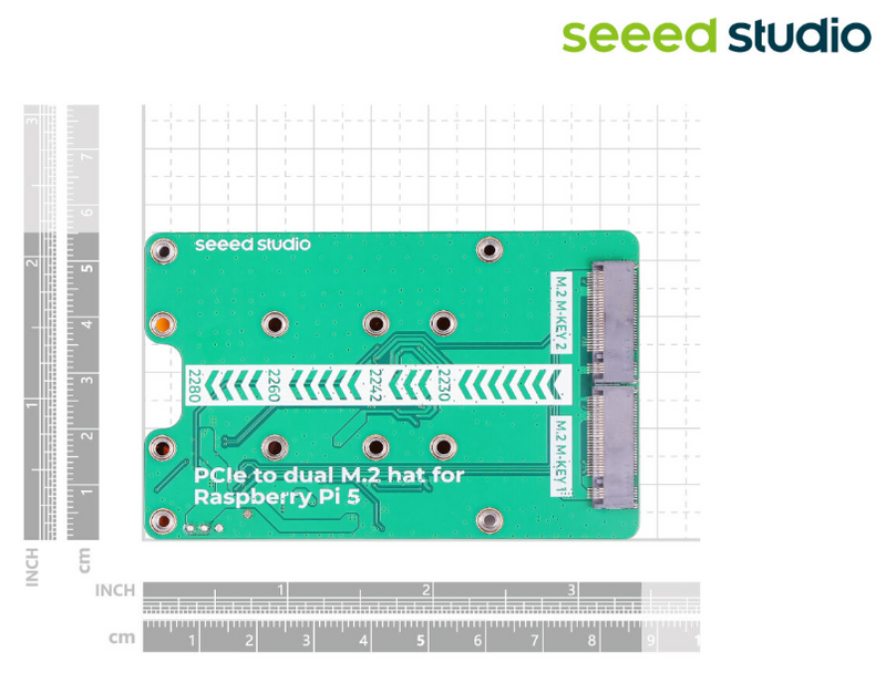 PCIe2.0 to dual M.2 hat for Raspberry Pi 5, Support NVMe SSD, Support Hailo8/8L