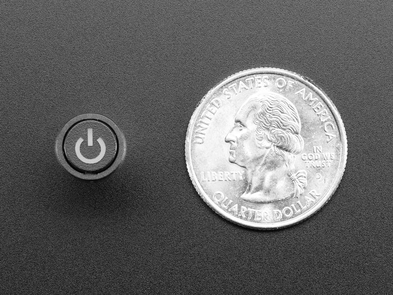 Mini Illuminated Momentary Pushbutton - Blue Power Symbol