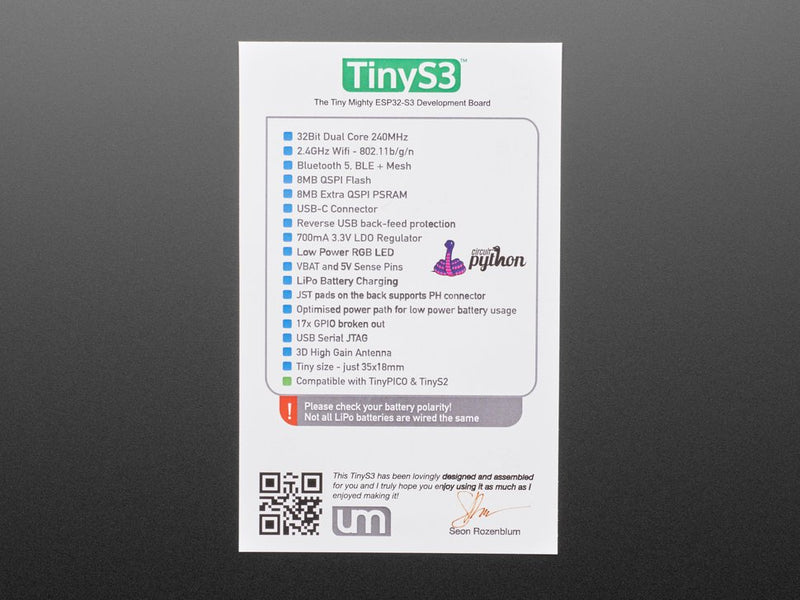TinyS3 - ESP32-S3 Development Board by Unexpected Maker