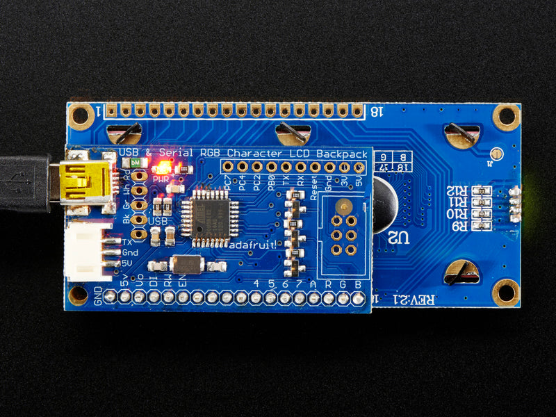 USB + Serial Backpack Kit with 16x2  RGB backlight positive LCD