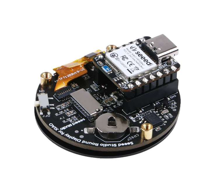 Products Seeed Studio Round Display for XIAO - 1.28-inch round touch screen, 240×240 resolution, 65k colors, RTC, charge IC, TF card slot, JST 1.25 connector, All XIAO Compatible,HMI, Smart Home, Wearables