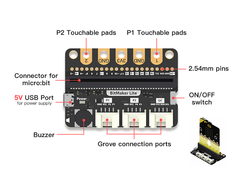 BitMaker Lite - Grove Expansion Board for Micro:bit (3 Grove Ports)